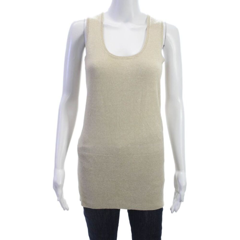 Tse Women Beige Basic Tank Scoop Neck Linen Cashmere Sleeveless Size S
